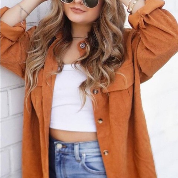 Corduroy Boyfriend fit oversized shacket jacket - Picture 4 of 9